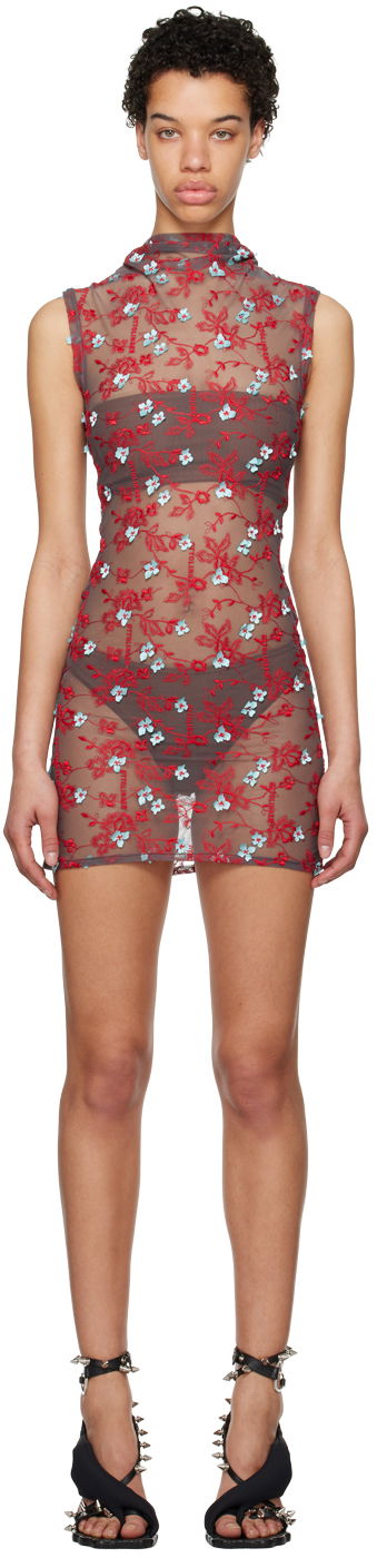 Mekko Ottolinger Ottolinger Embroidered Mesh Mini Dress Harmaa | 1901302