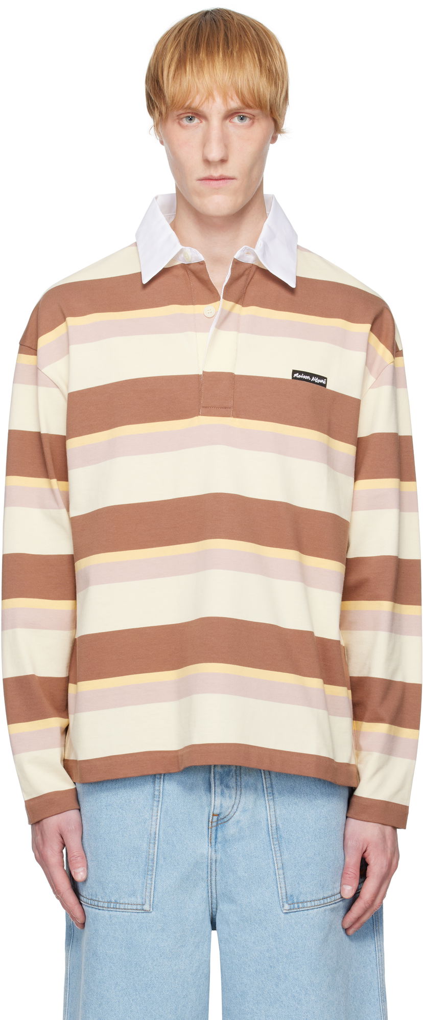 Poolopaita MAISON KITSUNÉ Maison Kitsuné Striped Oversize Long Sleeve Polo Ruskea | OM00207KJ7019