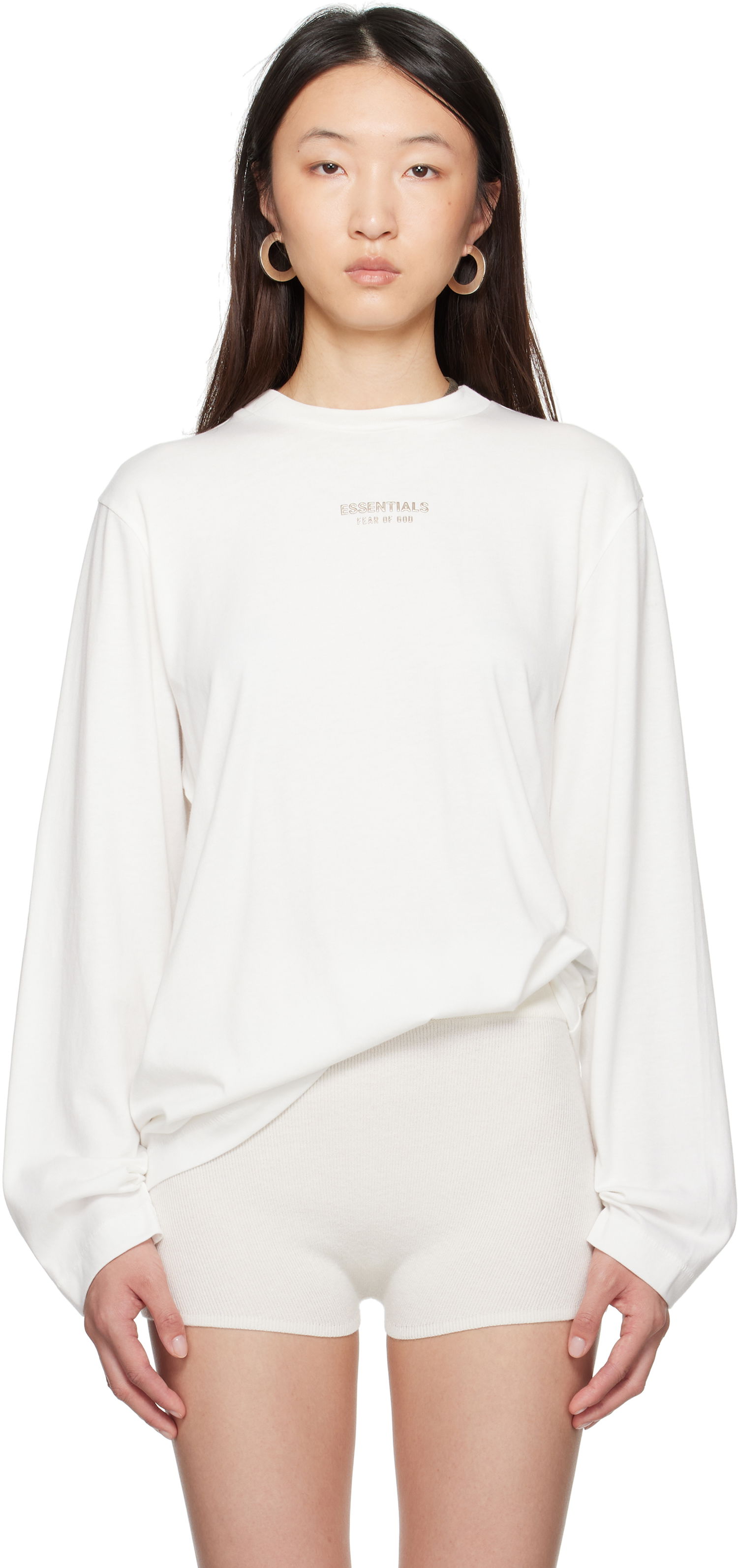 T-paita Fear of God Fear of God ESSENTIALS Classic Fit Long Sleeve T-Shirt Valkoinen | 125SP255884FW, 0