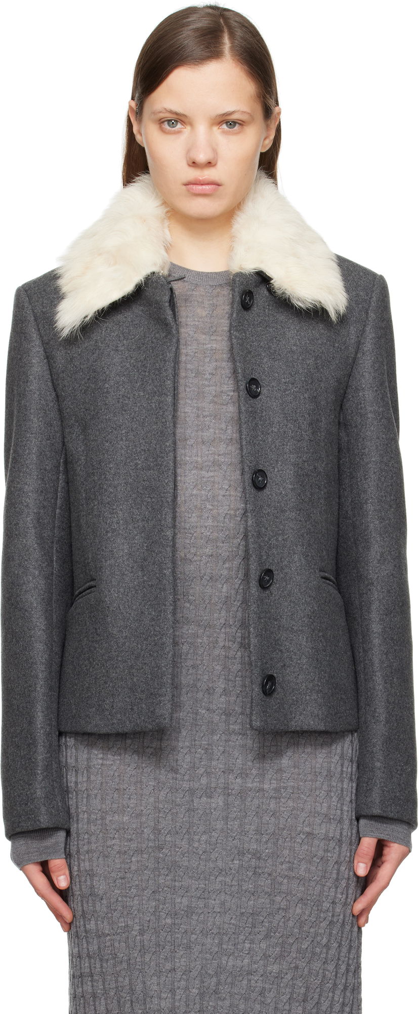 Takki TOTEME TOTEME Shearling Collar Jacket Harmaa | 251-WRO0164-FB0005