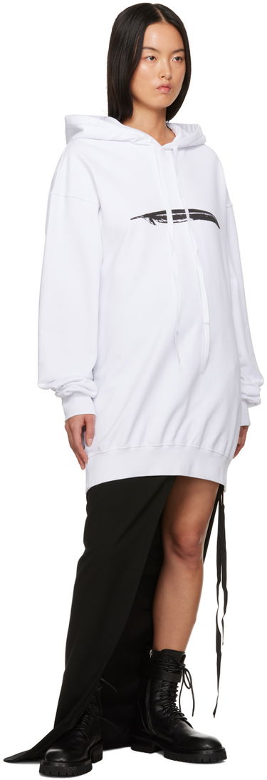 Huppari Ann Demeulemeester Oversized Hoodie with Feather Print Valkoinen | 2302-W-JSW01-24-FA185-001, 3