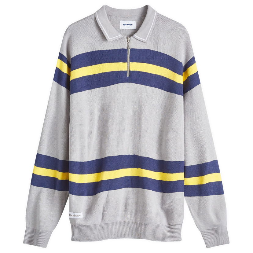 Villapaita Butter Goods Striped Polo Knit Jumper Harmaa | BGQ4240084-GRY