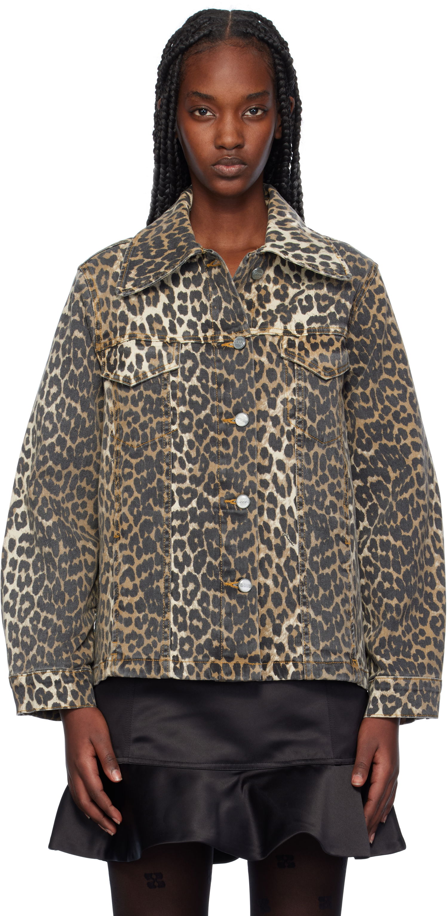 Takki GANNI Leopard Print Denim Harmaa | J1581, 0
