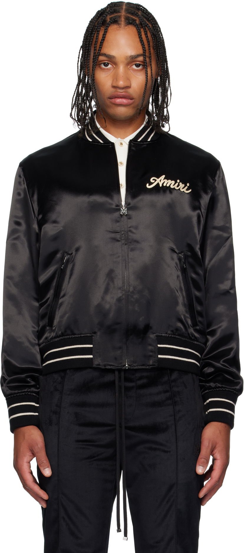 Bomber-takki AMIRI Amiri 'Club Amiri' Satin Bomber Jacket Musta | AMOUBB1056