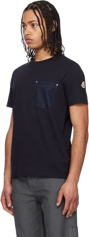 T-paita Moncler Moncler Cotton & Denim Pocket T-Shirt Tummansininen | K10918C0003989AKK, 3