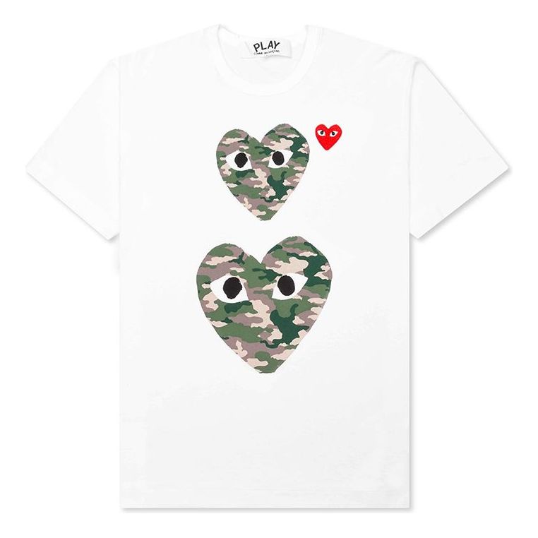 T-paita Comme des Garçons Play Camouflage Double Heart T-Shirt Valkoinen | AZ-T245-051-1, 0