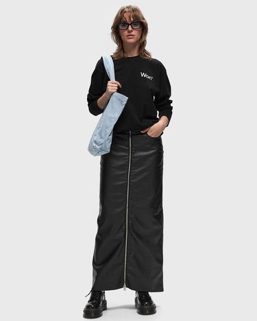 Hame Won Hundred Faux Leather Midi Skirt With Front Zip Musta | 3042-16010, 1