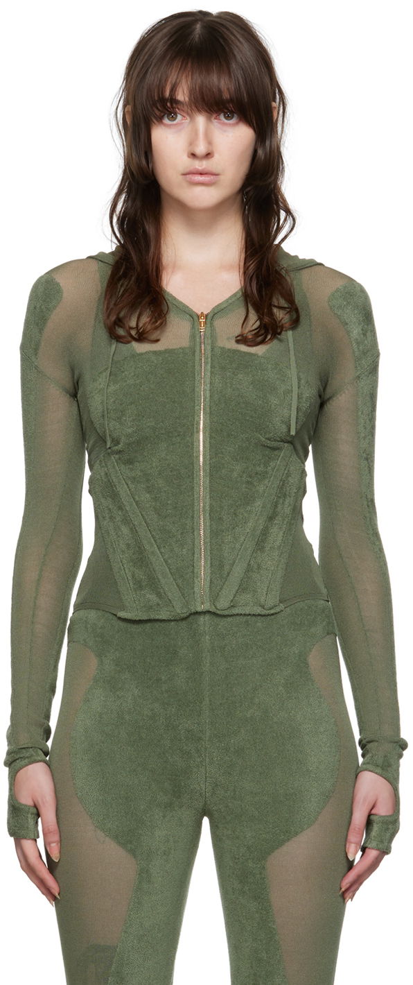 Huppari Dion Lee Paneled Zip-Up Hoodie Vihreä | C7075P22