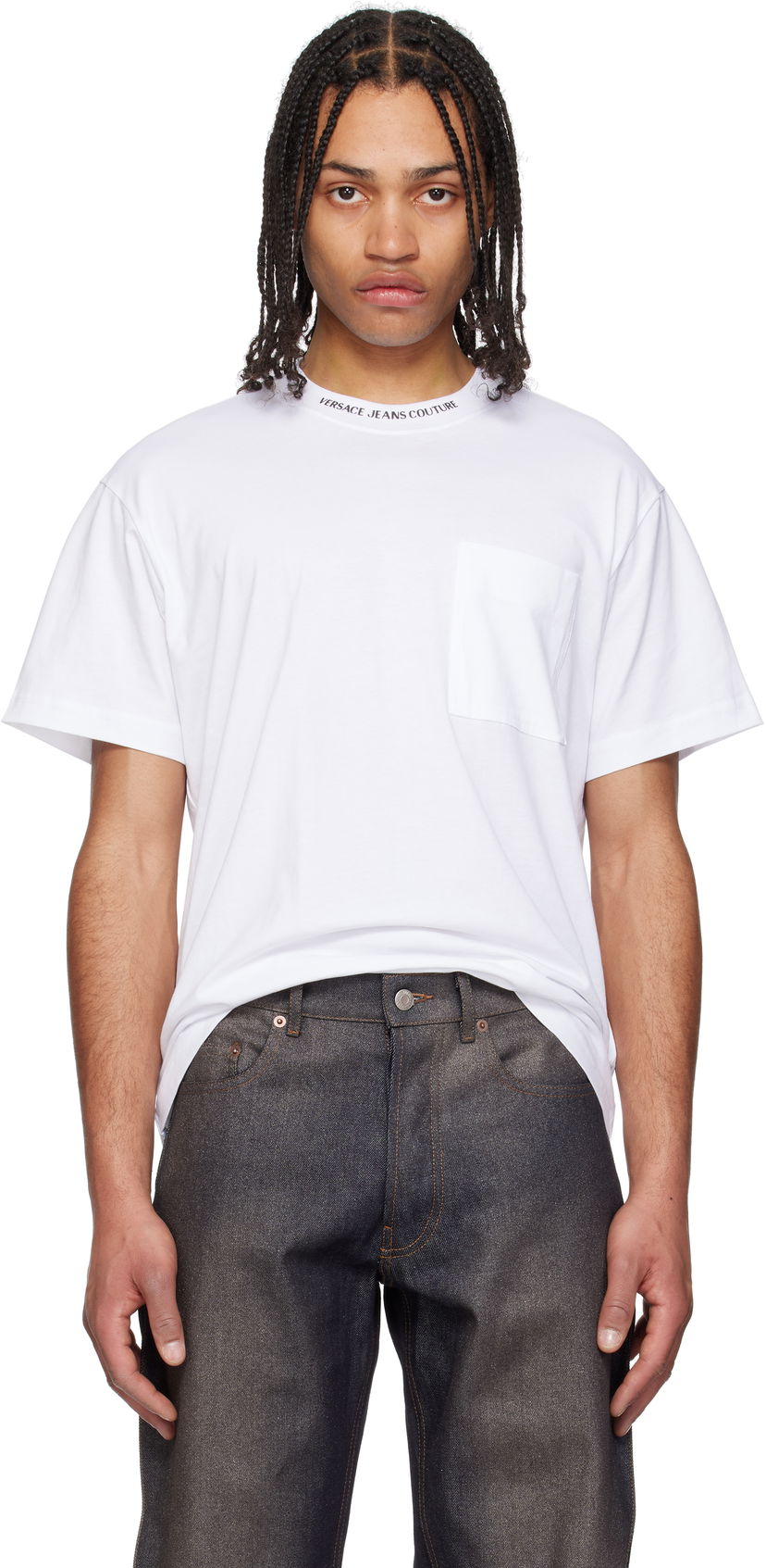 T-paita Versace Versace Jeans Couture Logo Collar Pocket T-Shirt Valkoinen | E78GAHE03_ECJ00E