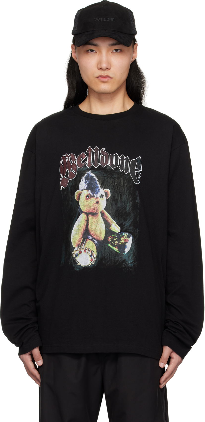 T-paita We11done We11done Punk Teddy Graphic Long Sleeve T-Shirt Musta | WD-TT0-25-748-U-BK