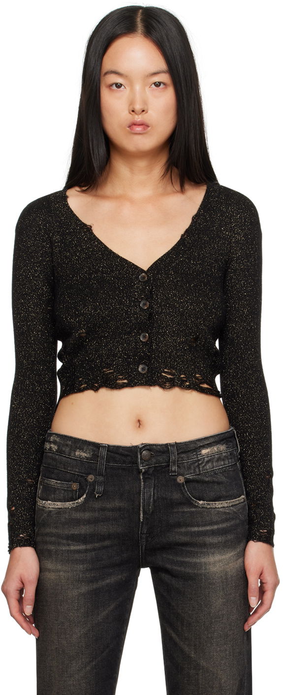 Villapaita R13 R13 Distressed Cropped Cardigan Musta | R13WY150-Y103B