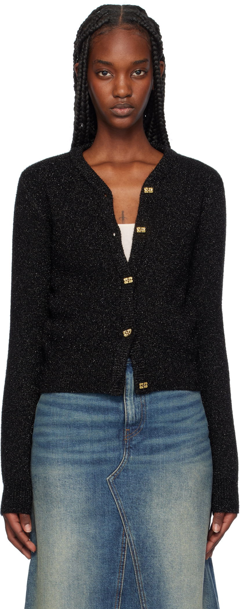 Villapaita GANNI Sparkly Cropped Cardigan Musta | K2304