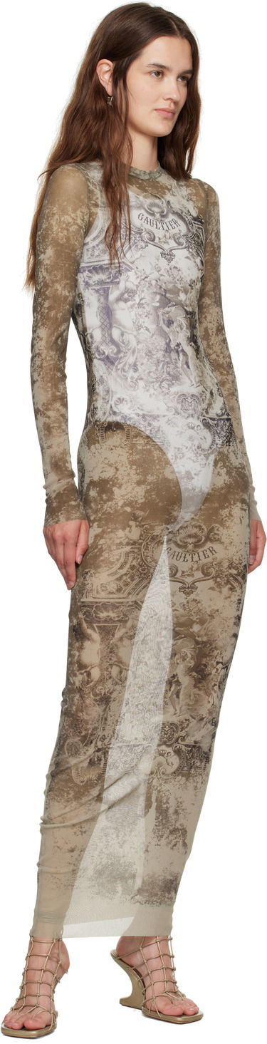 Mekko Jean Paul Gaultier Jean Paul Gaultier 'The Long Médaillon' Mesh Maxi Dress Beige | 25/03-W-DR023-M006P-6965, 3
