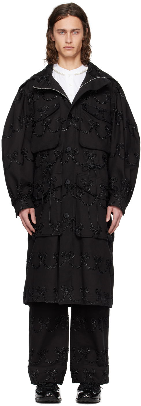 Takit Simone Rocha Simone Rocha Embroidered Denim Coat Musta | 2048 1062