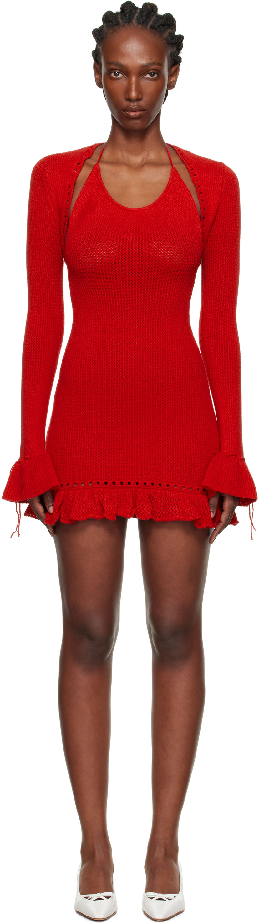 Mekko GUIZIO Guizio Crochet Halter Mini Dress Punainen | P25419S019