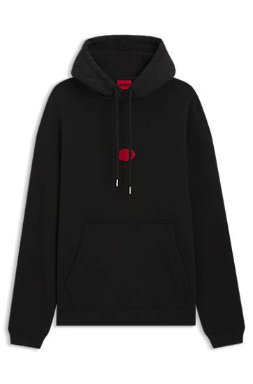 Huppari BOSS Cotton-blend hoodie with waxed-stamp logo Musta | 50546717