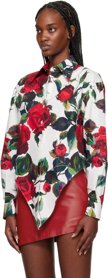 Paita Dolce & Gabbana Dolce&Gabbana Rose Print Tie Front Shirt Valkoinen | F5S65T HS5S2, 3