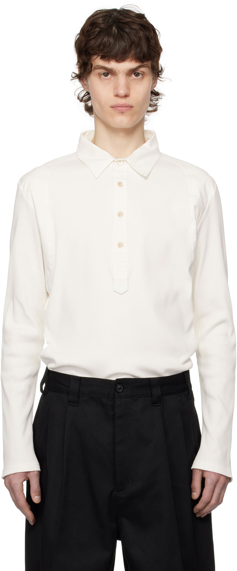 Poolopaita Wales Bonner Wales Bonner Dub Long Sleeve Polo Valkoinen | MS25JE03-JE02-000 RIB JERSEY