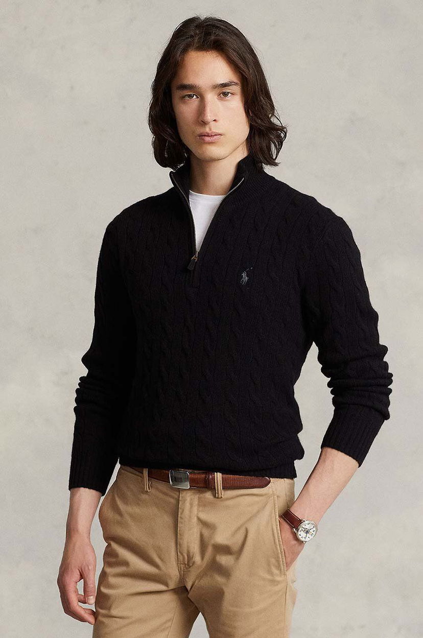 Villapaita Polo by Ralph Lauren Cable Knit Quarter-Zip Wool Sweater Musta | 710876766