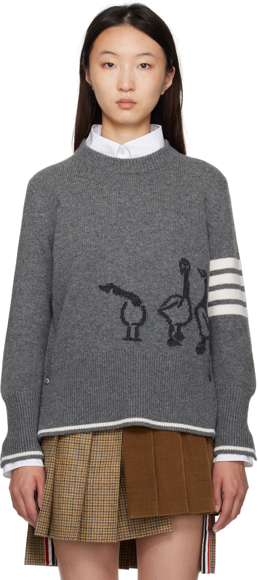 Villapaita Thom Browne Thom Browne Merino Wool Geese Intarsia Sweater Harmaa | FKA499A-Y1029