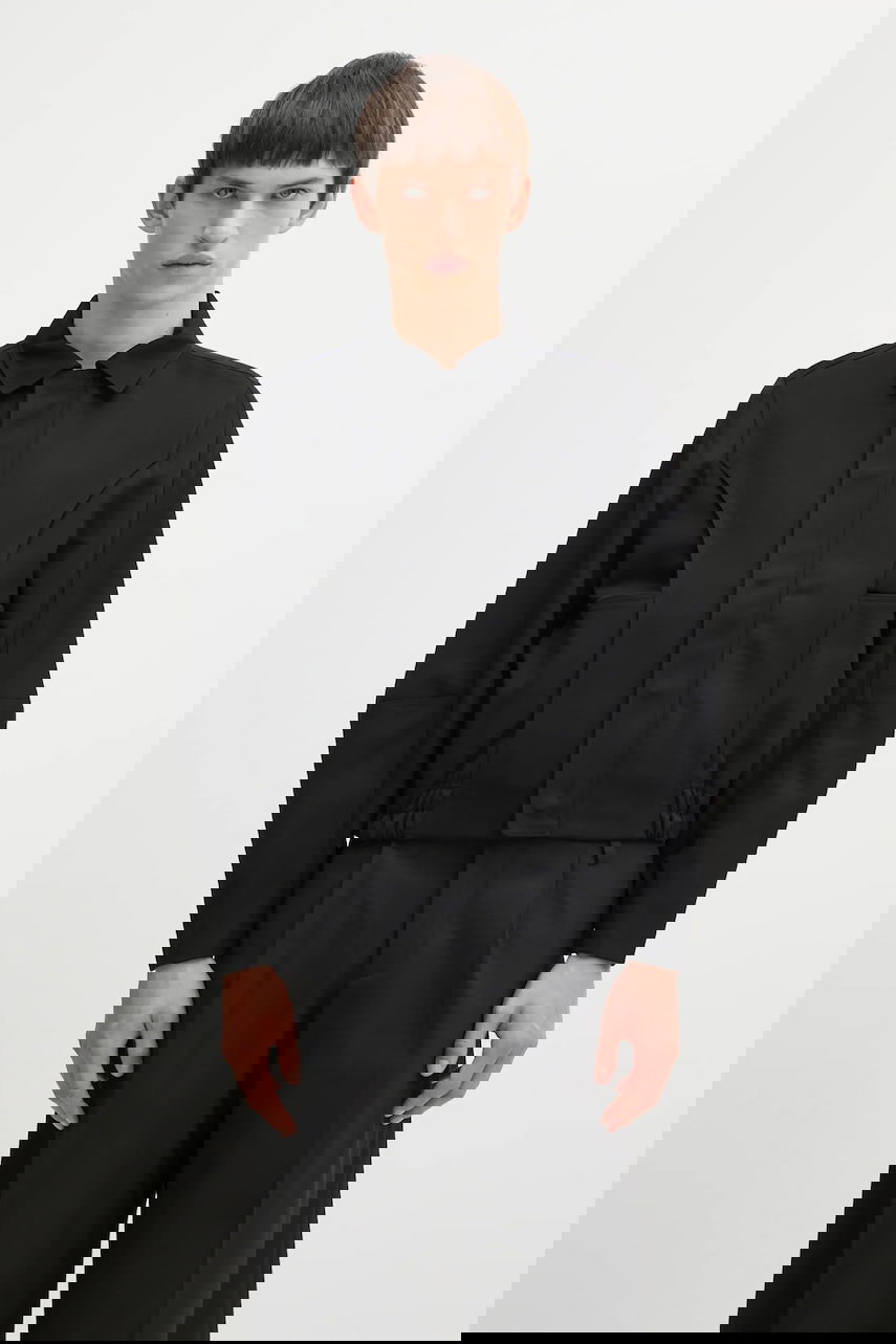 Takki ADER ERROR Collared Cropped Jacket with Wool Blend and Elasticated Hem Musta | BO01FWJK0106BK, 0