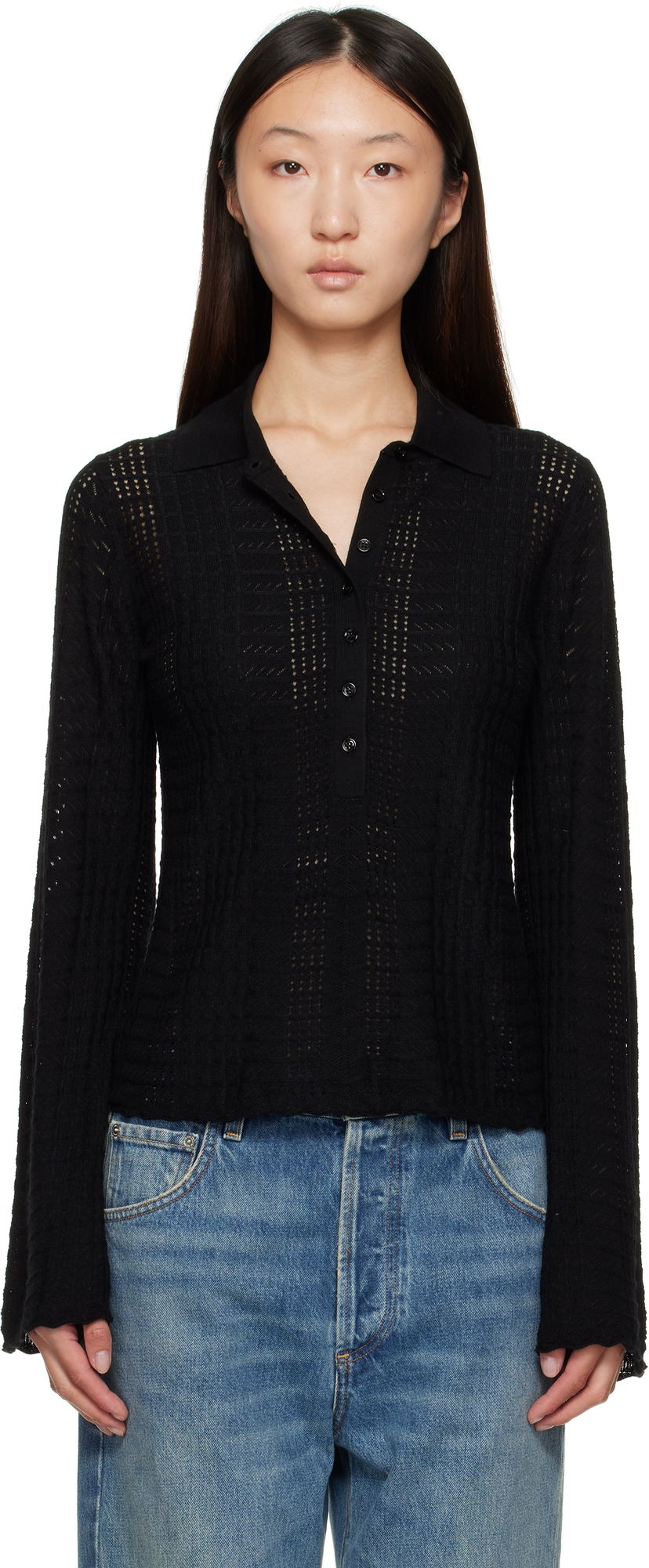 Poolopaita Loulou de Saison Loulou de Saison Tiha Knit Polo Musta | TIHA