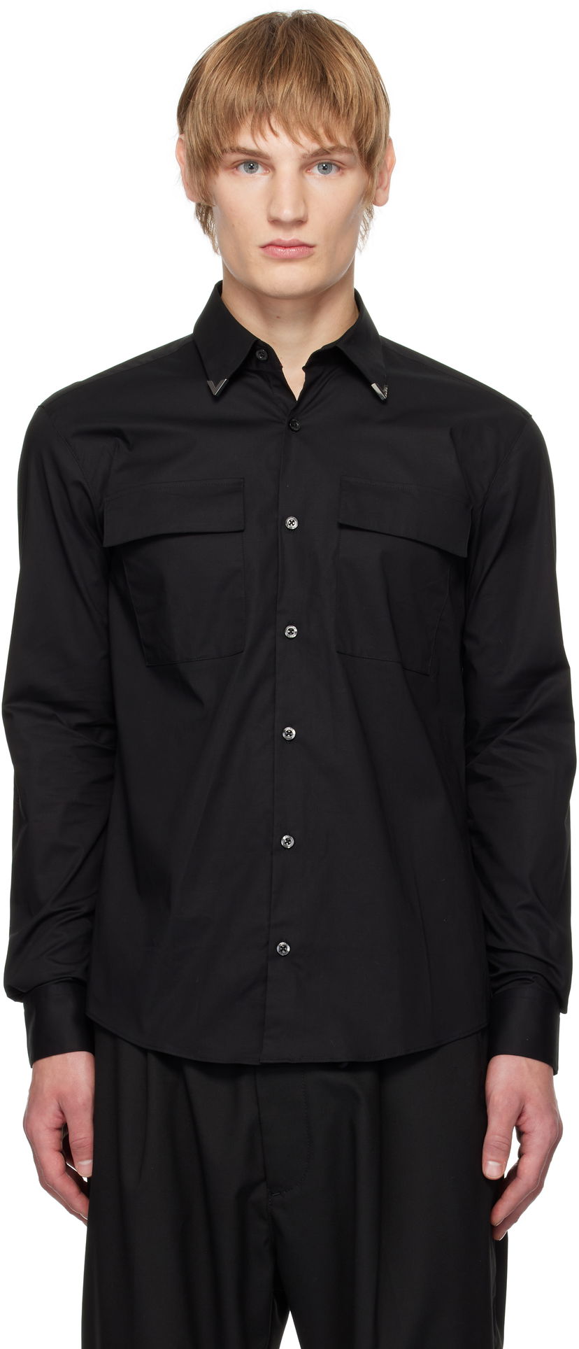 Paita BOSS Men's Long Sleeve Shirt With Two Front Pockets And Collar Tips Musta | 50534281