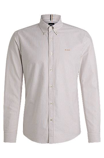 Paita BOSS Slim Fit Striped Oxford Cotton Shirt Beige | 50520275