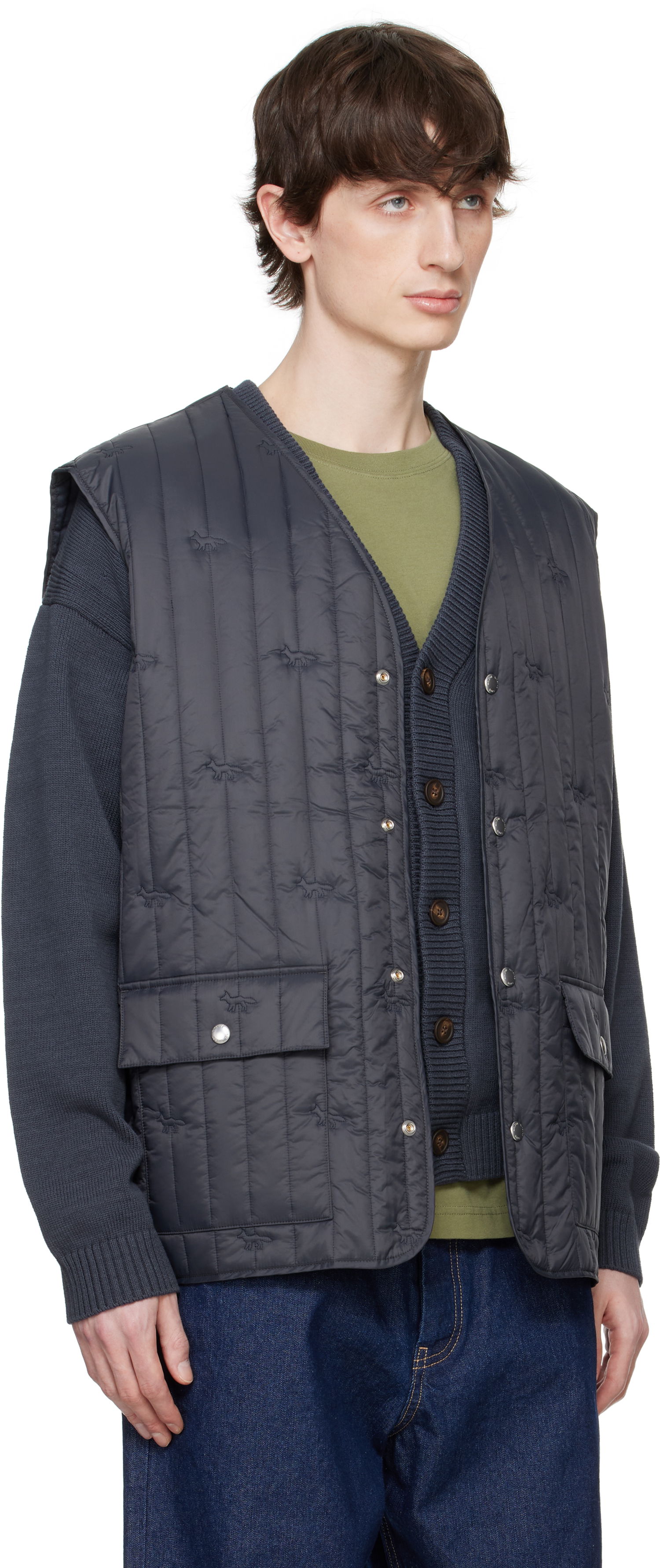 Liivi MAISON KITSUNÉ Maison Kitsuné Sleeveless Quilted Vest Tummansininen | OM02120WW9047, 1