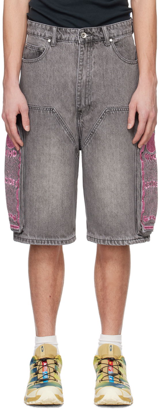 Shortsit Who Decides War Who Decides War Embroidered Denim Shorts Harmaa | 1120960021SS24