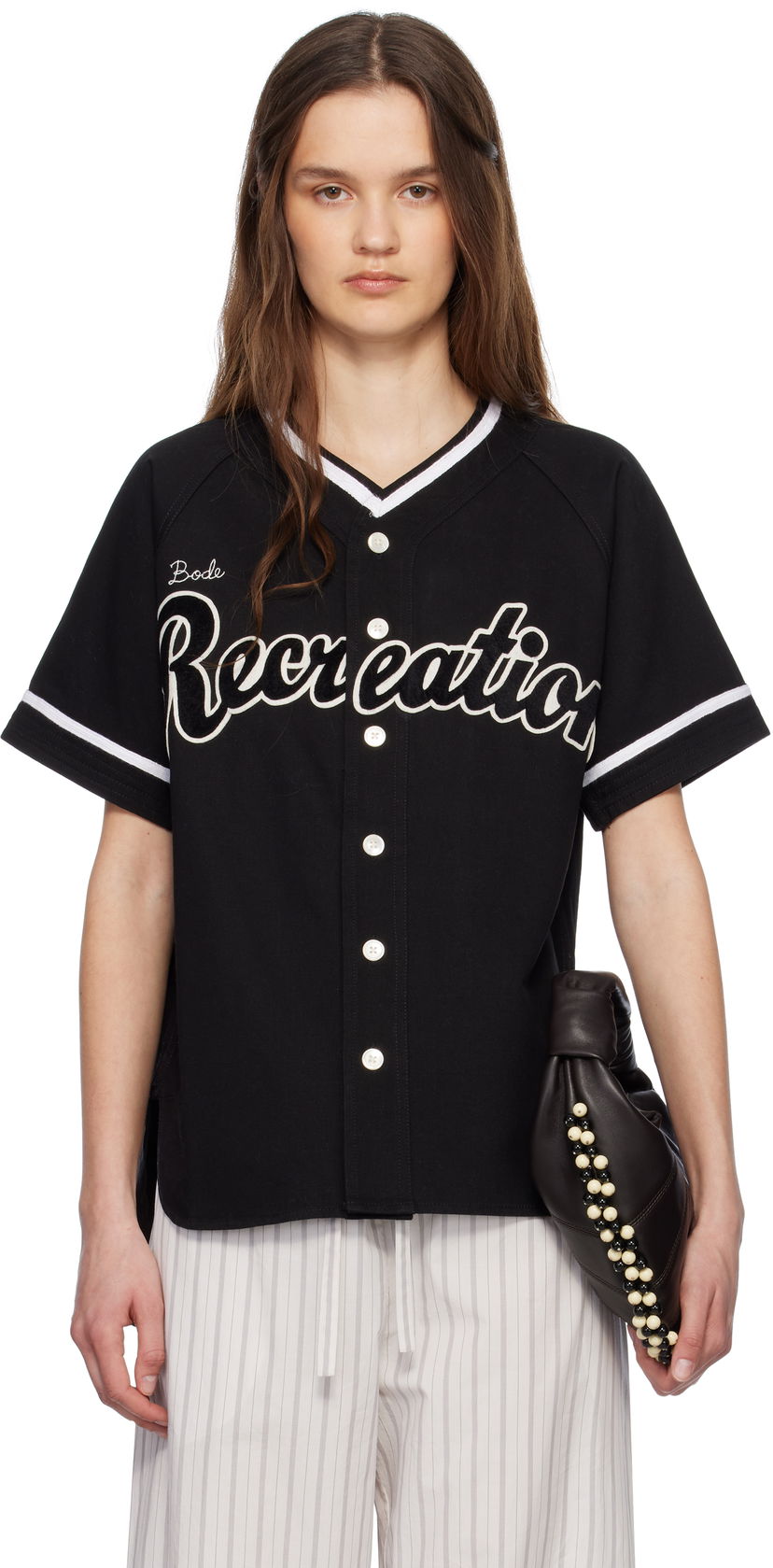 Jersey Bode Bode Recreation Baseball Jersey Shirt Musta | MRS25SH040
