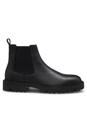 Takit BOSS Grained Leather Chelsea Boots with Lug Sole Musta | 50552573, 1