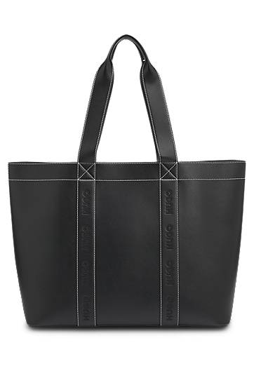 Kangaskassi BOSS Faux-Leather Tote Bag with Embroidered Logos Musta | 50547481