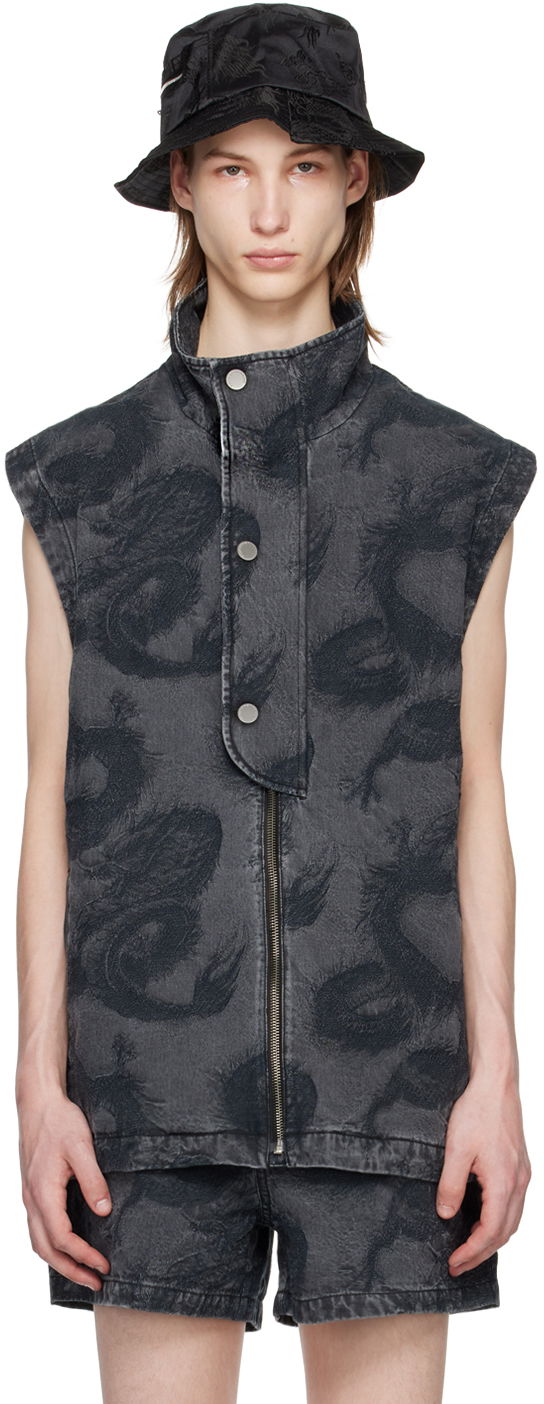 Liivi Feng Chen Wang Feng Chen Wang Dragon Denim Vest Musta | FUS17VS04