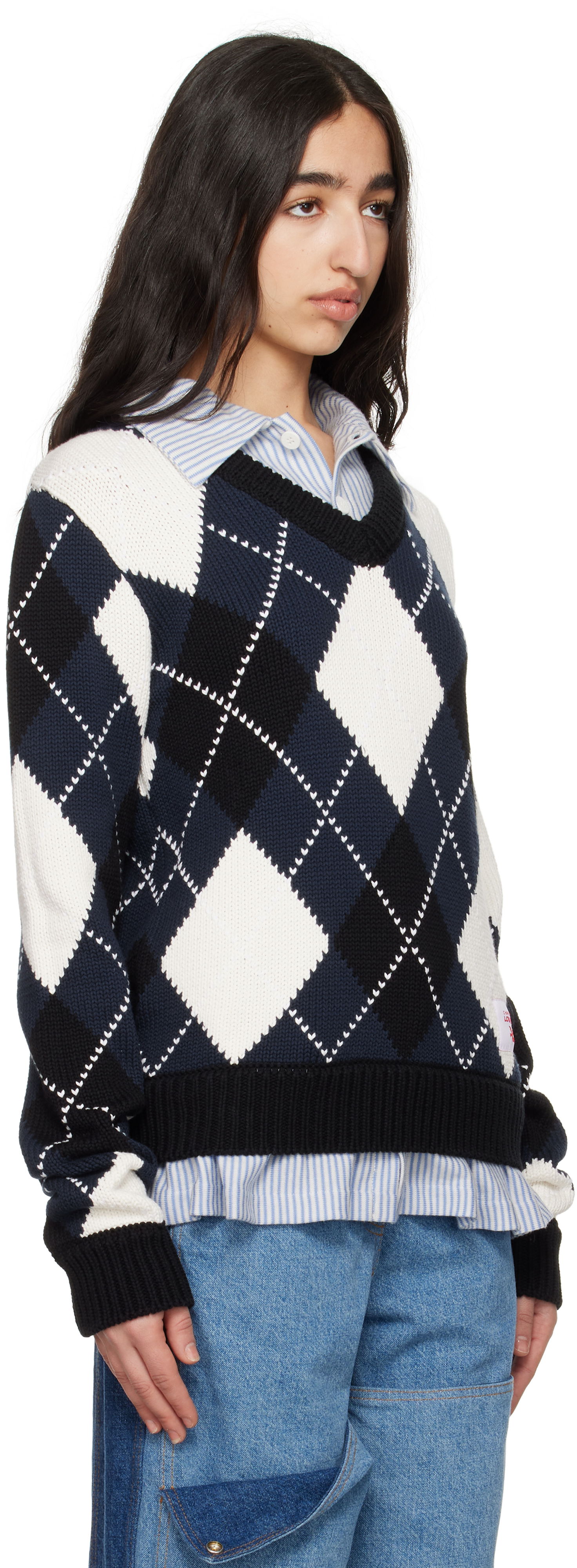 Villapaita Charles Jeffrey Loverboy Charles Jeffrey LOVERBOY Argyle V-Neck Sweater Tummansininen | 54091501, 1