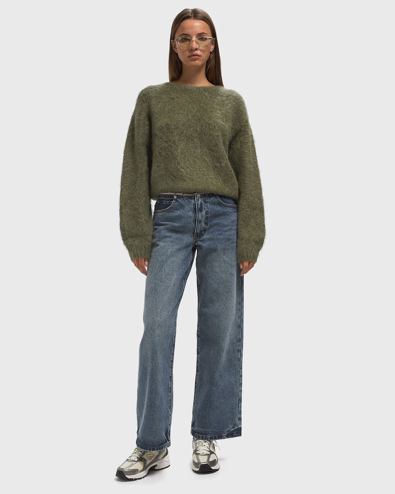Villapaita American Vintage Niby Fuzzy Knit Pullover Vihreä | NIB18AH25-KAKI, 1