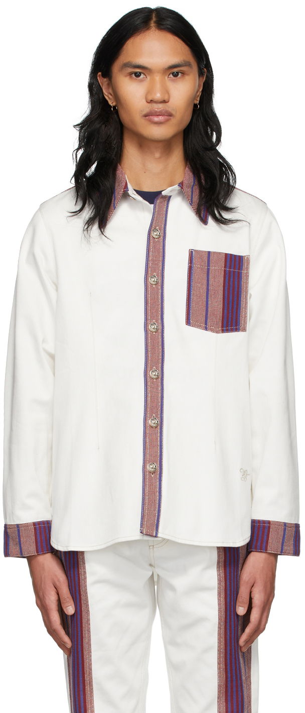 Paita Wales Bonner Keita Denim Shirt Valkoinen | MS22DE01-DE02-000