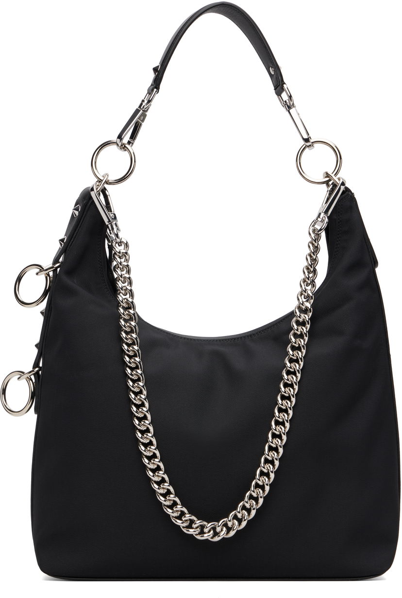 Käsilaukku R13 Small Chain-Link and Studded Hobo Bag Musta | R13WA062-A010