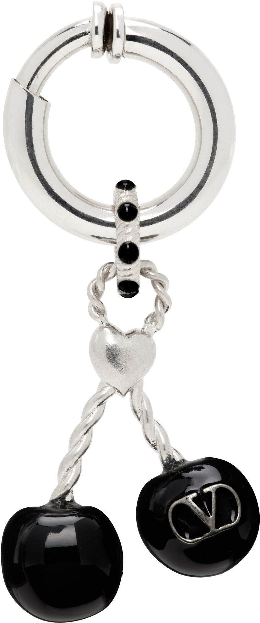 Korvakorut Valentino Valentino Garavani Chez Valentino Silver-Tone & Black Onyx Cherry Clip-On Single Earring Metallinen | 7Y2J0AK1MJP