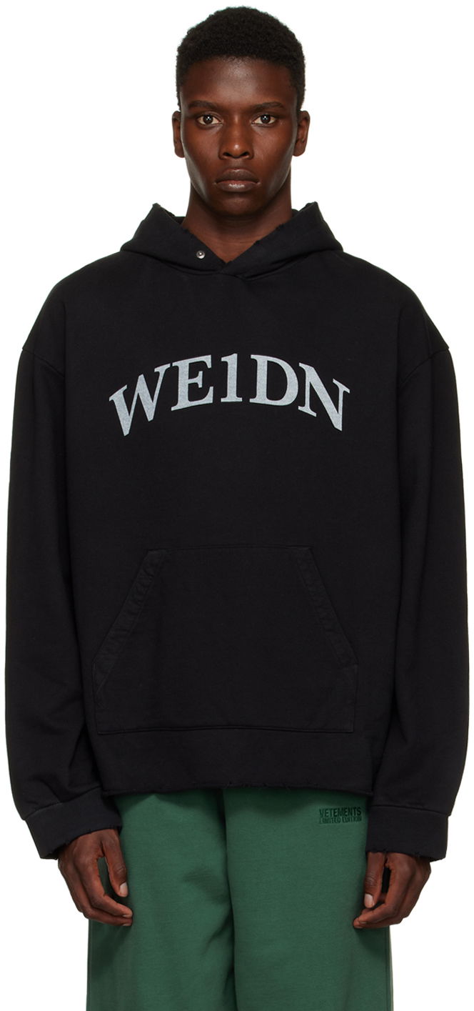 Huppari We11done Distressed Hoodie Musta | WD-TH3-22-716-U-BK