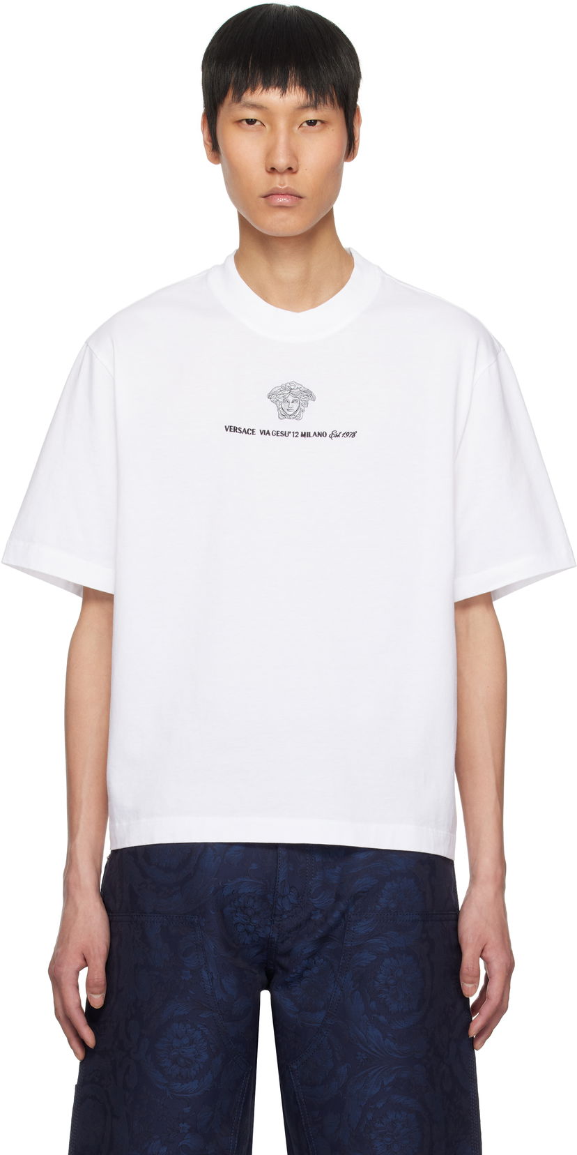 T-paita Versace Versace Embroidered Medusa Milano T-Shirt Valkoinen | 1015738_1A11054