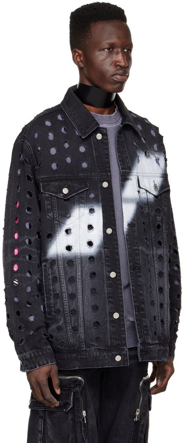 Takki We11done We11done Distressed Logo Denim Jacket Musta | WD-DJ1-22-355-U-WB, 1