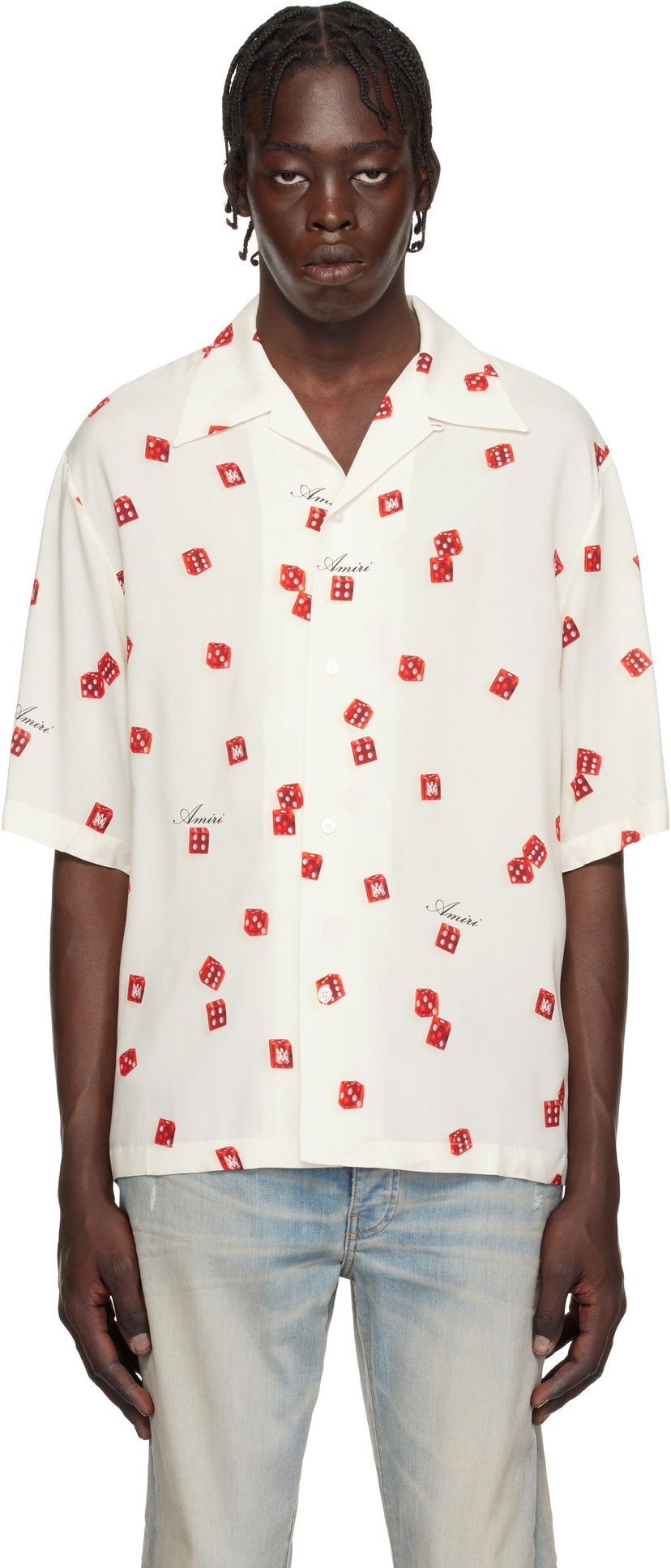 Paita AMIRI Dice Print Bowling Shirt Valkoinen | AMSTCA1093