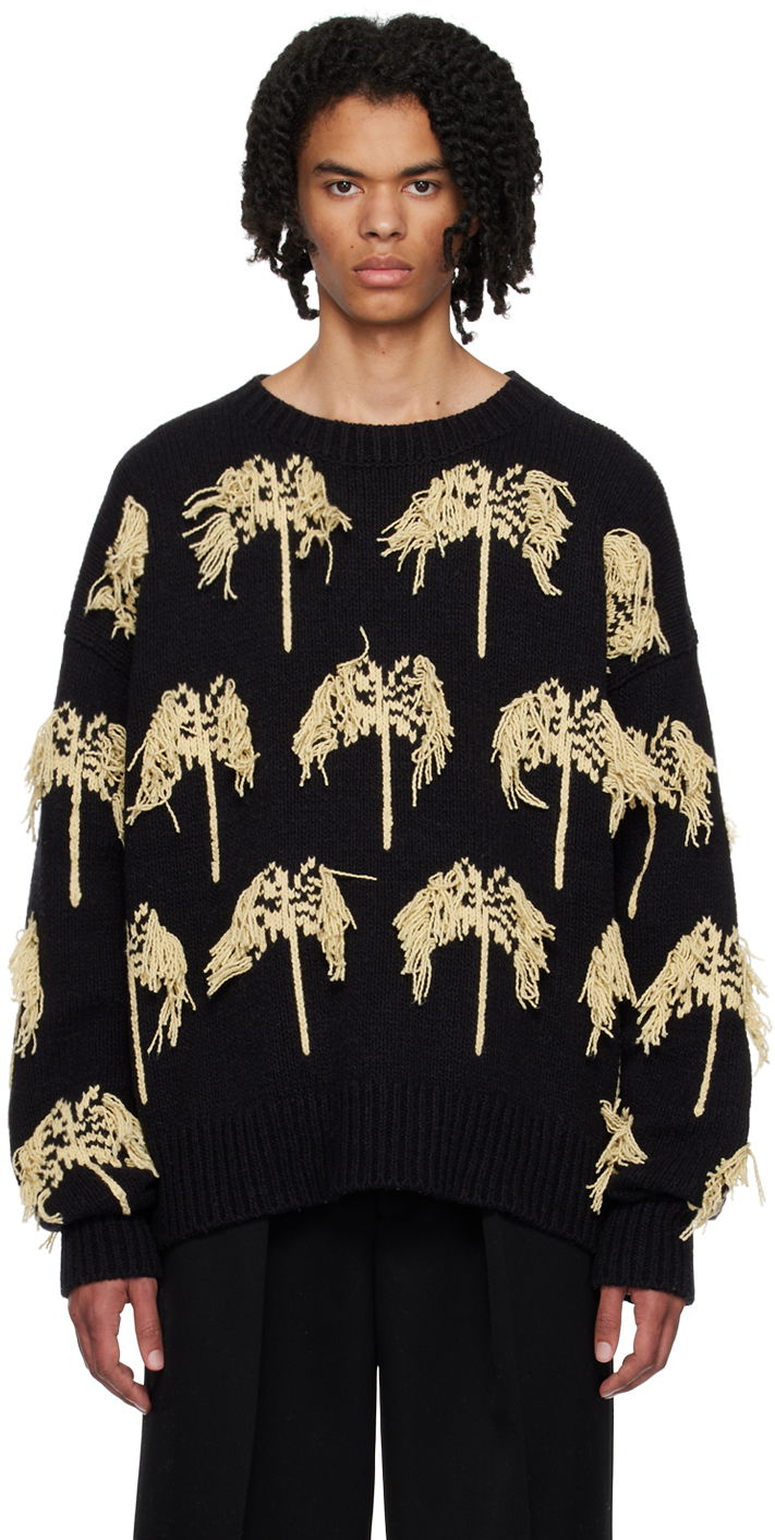 Villapaita Jil Sander Jil Sander Crewneck Palm Tree Sweater Musta | J22GP0127_J15378