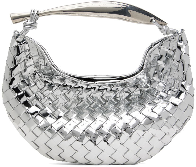Käsilaukku Bottega Veneta Metallic Silver Woven Leather Shoulder Bag Metallinen | 716082 V3QM2