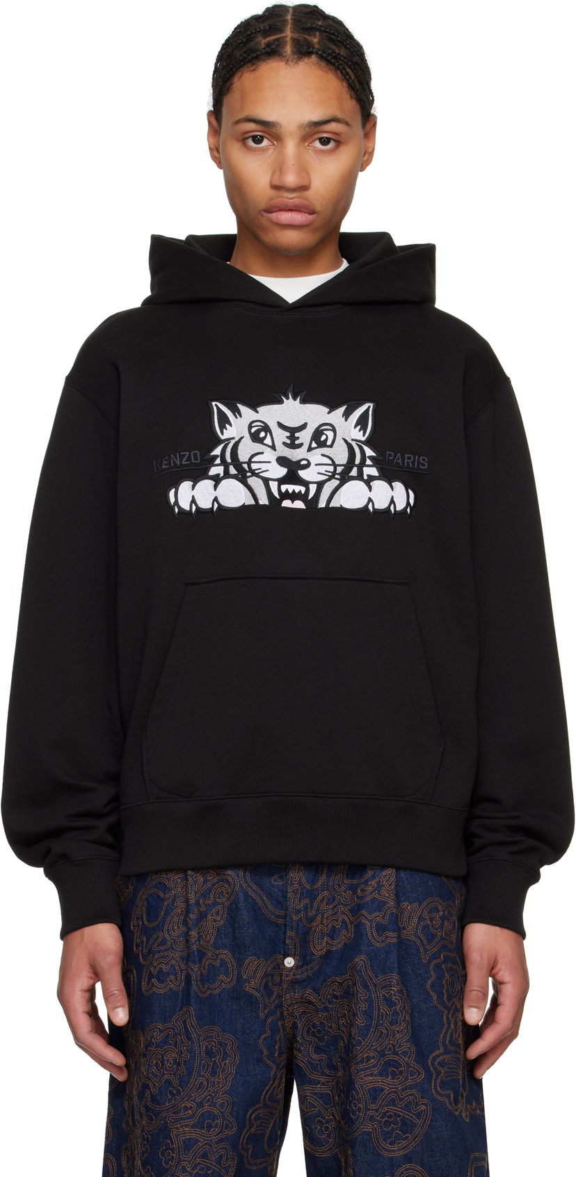 Huppari KENZO Happy Tiger Embroidered Hoodie Musta | FF55SW2644MF