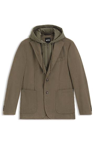 Takki BOSS Slim-fit jacket with integrated hoodie Vihreä | 50549394