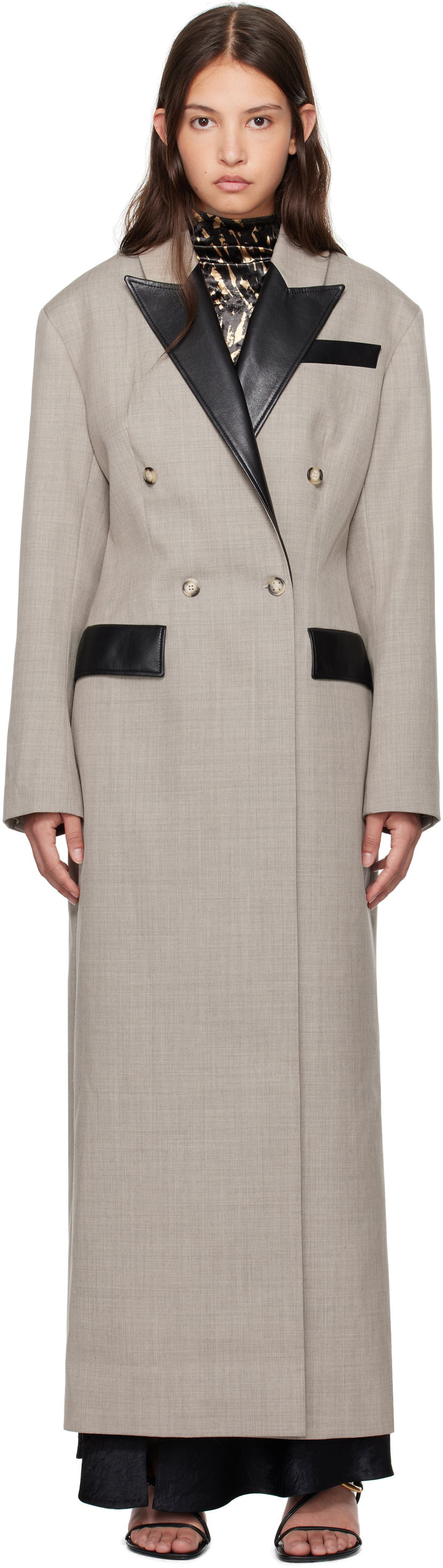 Takit Nanushka Nanushka Ferris Double-Breasted Long Coat Harmaa | NW24FWOW36970