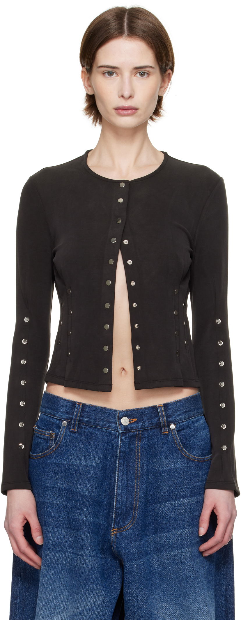 Villapaita Eckhaus Latta Eckhaus Latta Nailed Snap-Button Cardigan Musta | 1209-EL-PS25-A -