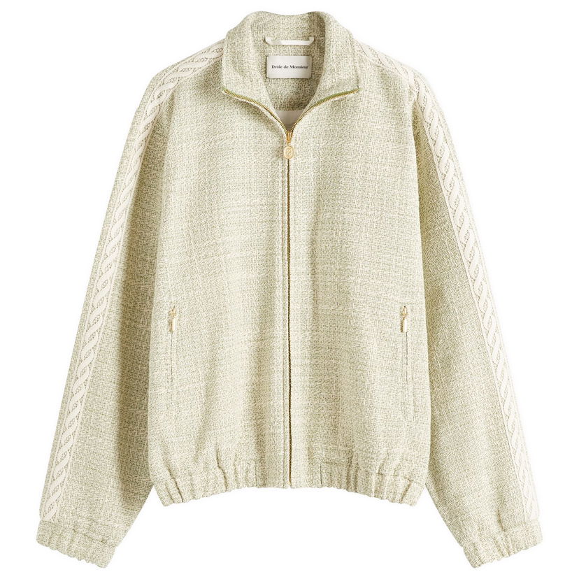 Bomber-takki Drôle de Monsieur Tweed Track Jacket with Cable Knit Sleeves Vihreä | G-JT214-CO186-LGN